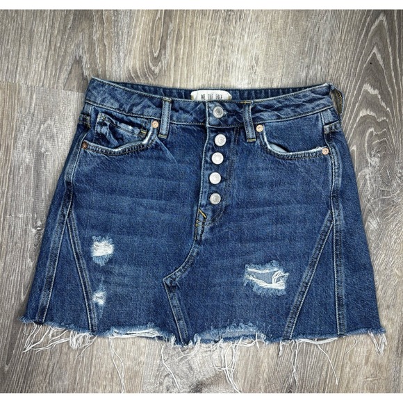 We The Free Dresses & Skirts - We The Free Free People Denim Mini Skirt Button‎ Fly Raw Hem Distressed Blue 26